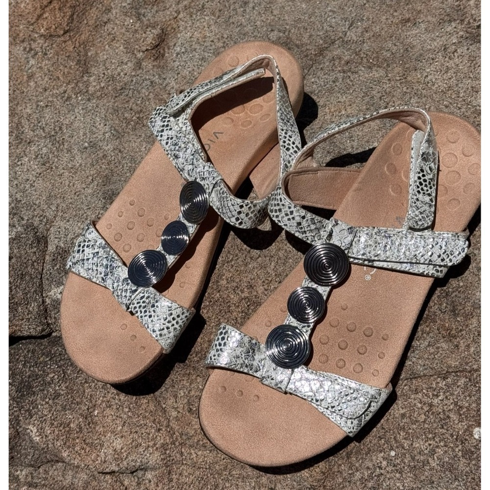 Vionic Farra Sandals Women's 10 Metallic Snake Print Orthotic‎ Comfort Slingback